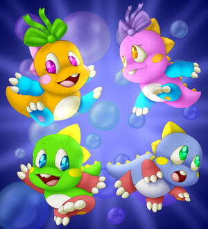 A piece of fan art for the latest Bubble Bobble game.